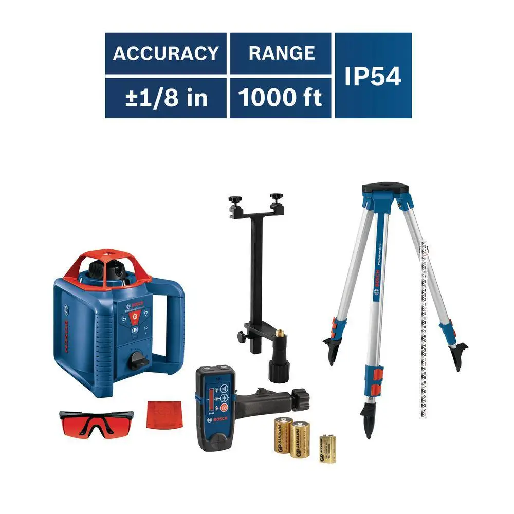 Bosch 800 ft. Rotary Laser Level Complete Kit Self Leveling with Hard Carrying Case GRL 800-20 HVK