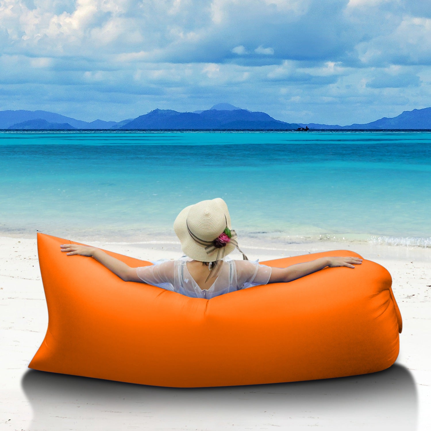 Inflatable Lounger Air Sofa， iMounTEK Portable Inflatable Beach Chair for Camping Hiking Seaside， Inflatable Couch， 75x19.7inch