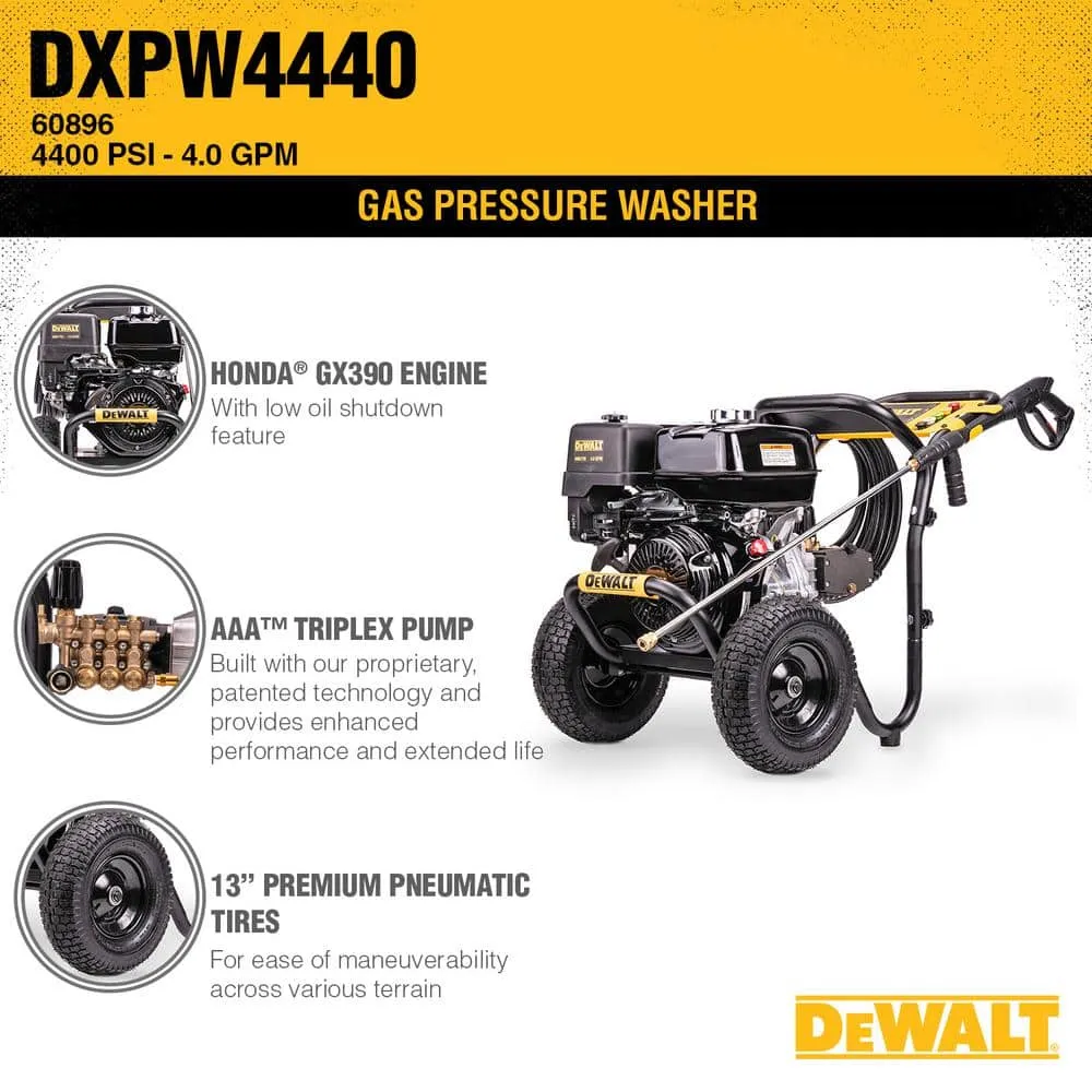 DEWALT 4400 PSI 4.0 GPM Cold Water Gas Pressure Washer with HONDA GX390 Engine (49-State) DXPW4440