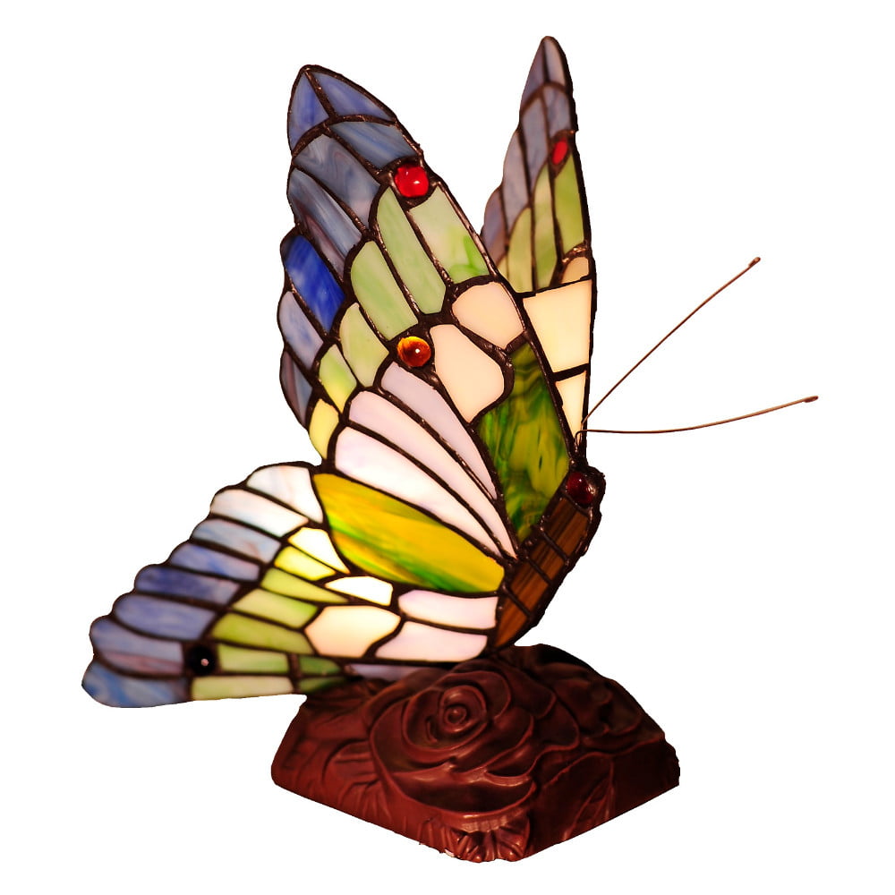 10 Inch  Style Metal Table Lamp with Butterfly Design, Multicolor