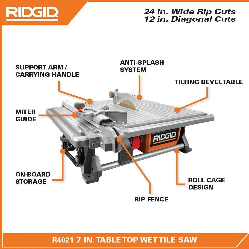 RIDGID 6.5 Amp Corded 7 in. Table Top Wet Tile Saw R4021
