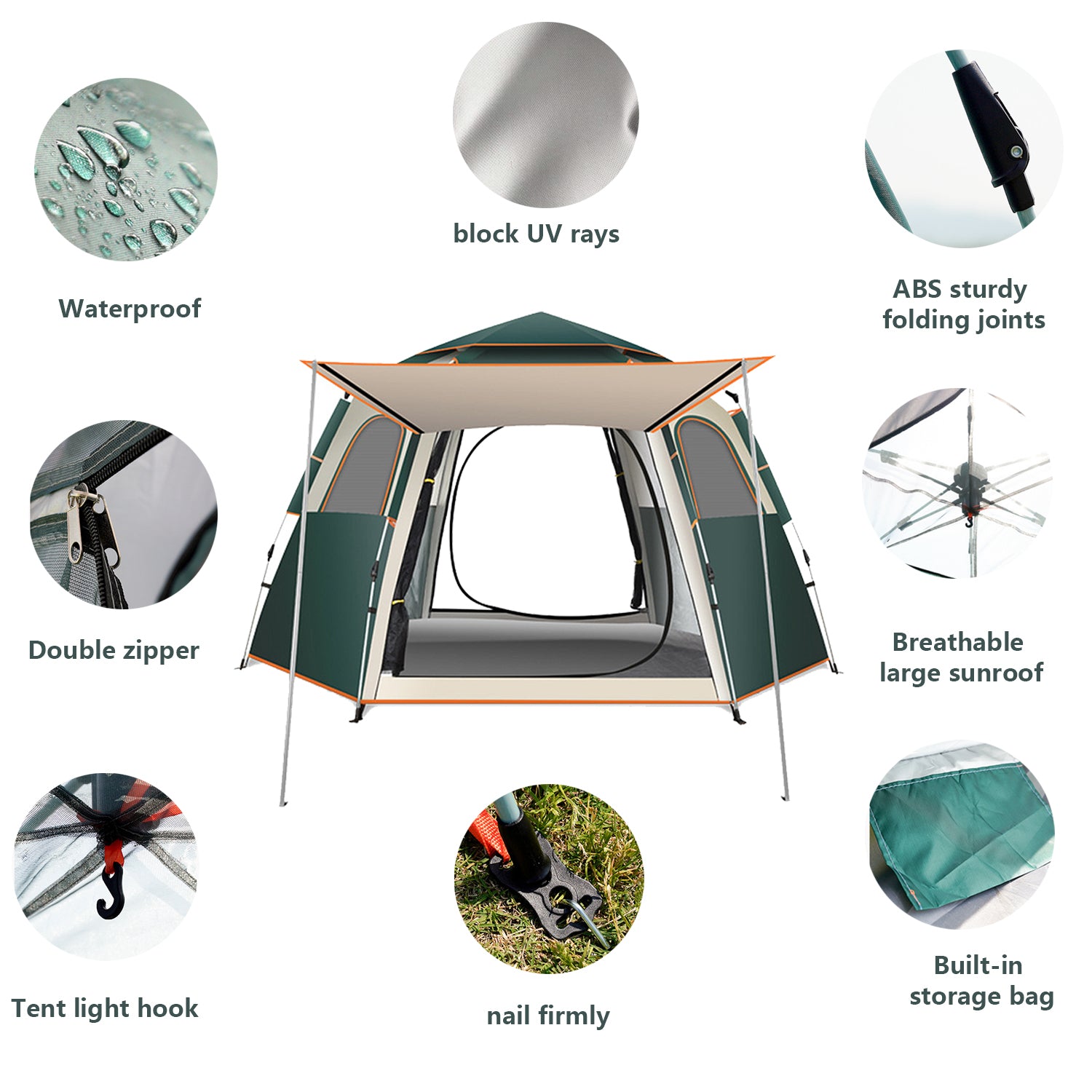 6-Person Camping Tent， Instant Pop Up Tents， Easy Set Up Family Camping Tents and Shelter， Lightweight Waterproof All-Season Tent for Family Travel Hiking Camping Mountaineering Outdoor