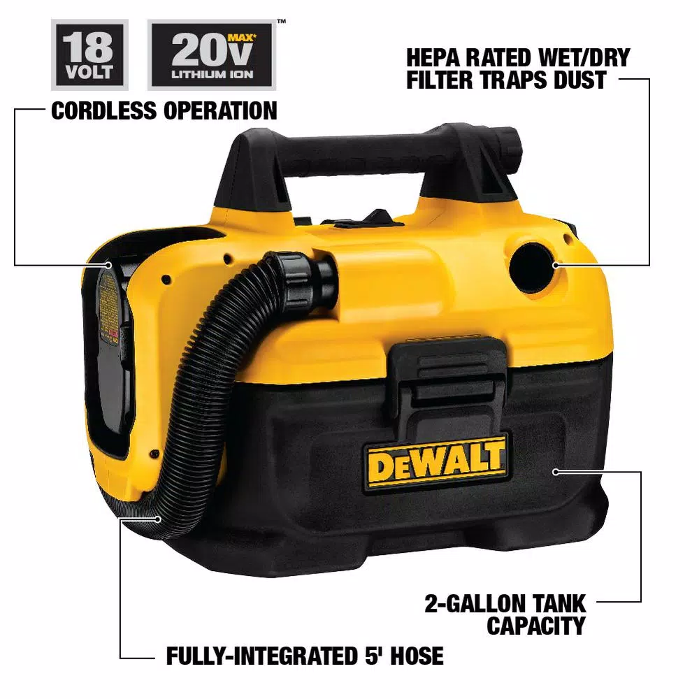 DEWALT 2 Gal. Max Cordless Wet/Dry Vacuum without Battery and Charger and#8211; XDC Depot