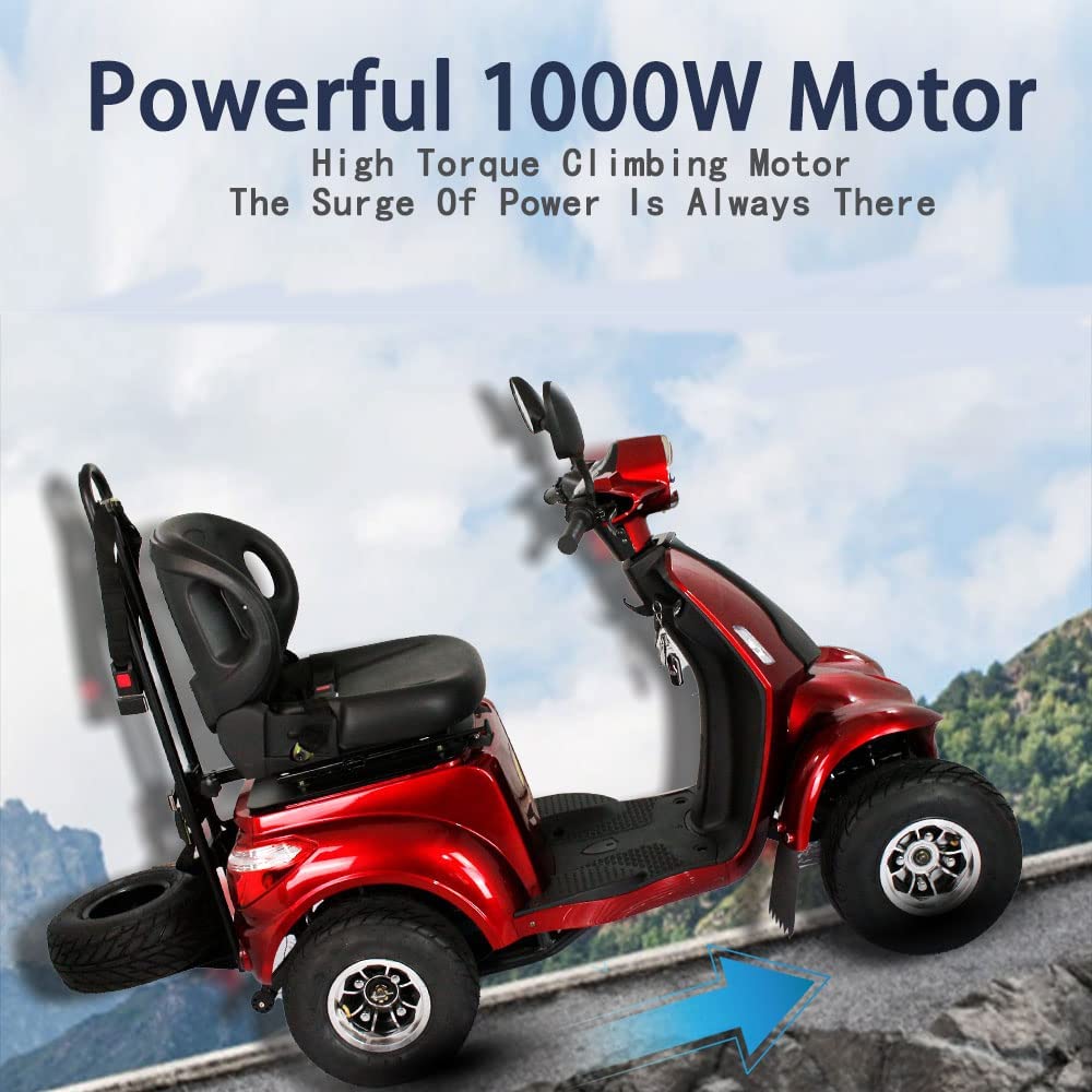 Leadzm 4-Wheel 3-Speed Medical Electric Mobility Golf Scooter Battery-Powered with Rear Lock Box & Golf Cart Rack Adjustable Seat