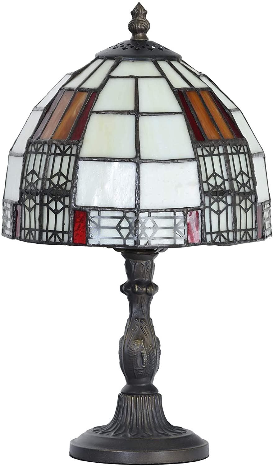 SHADY L10728 Color Block  Style Stained Glass Table Lamp with 8-inch Wide Lampshade for Bedside Bedroom Living Room  13&#34;H