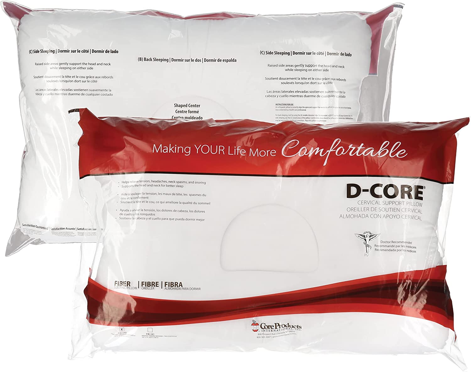 Core Products D-Core Cervical Support Pillow, Standard Firm, Midsize