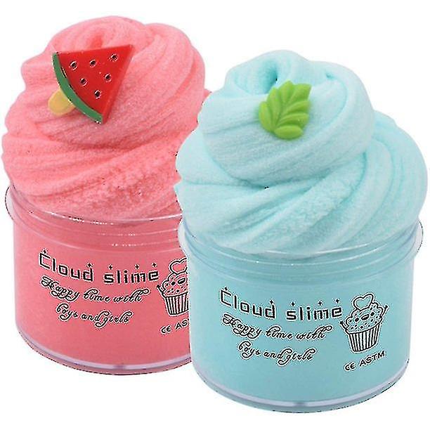2pcs Cloud Slime Set With Red Watermelon And Mint Charm， Scented Diy Slime Supplies For Girls And Boys