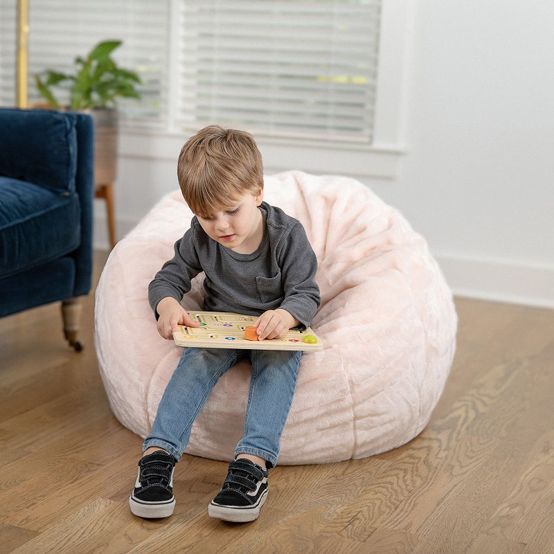 Emma and Oliver Small Solid Light Pink Refillable Bean Bag Chair for Kids and Teens