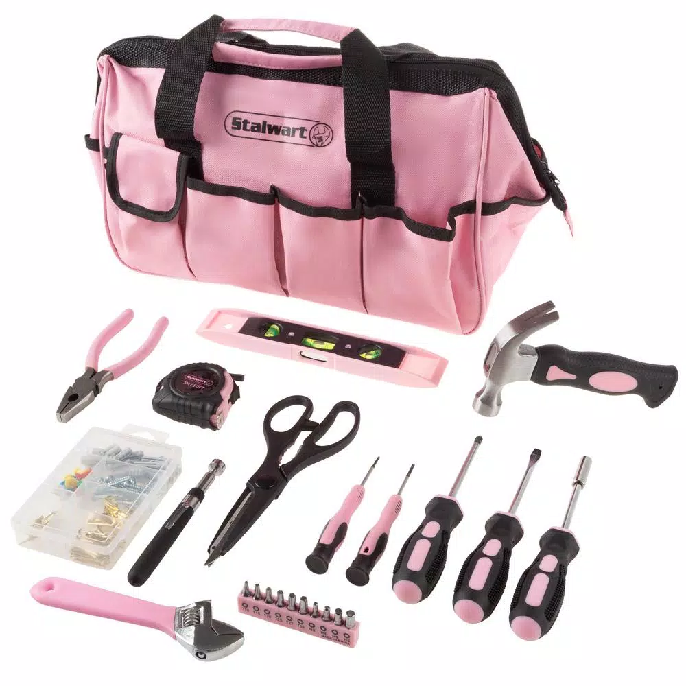 Stalwart Heat Treated Pink Tool Set with Carrying Bag (123-Piece ) and#8211; XDC Depot