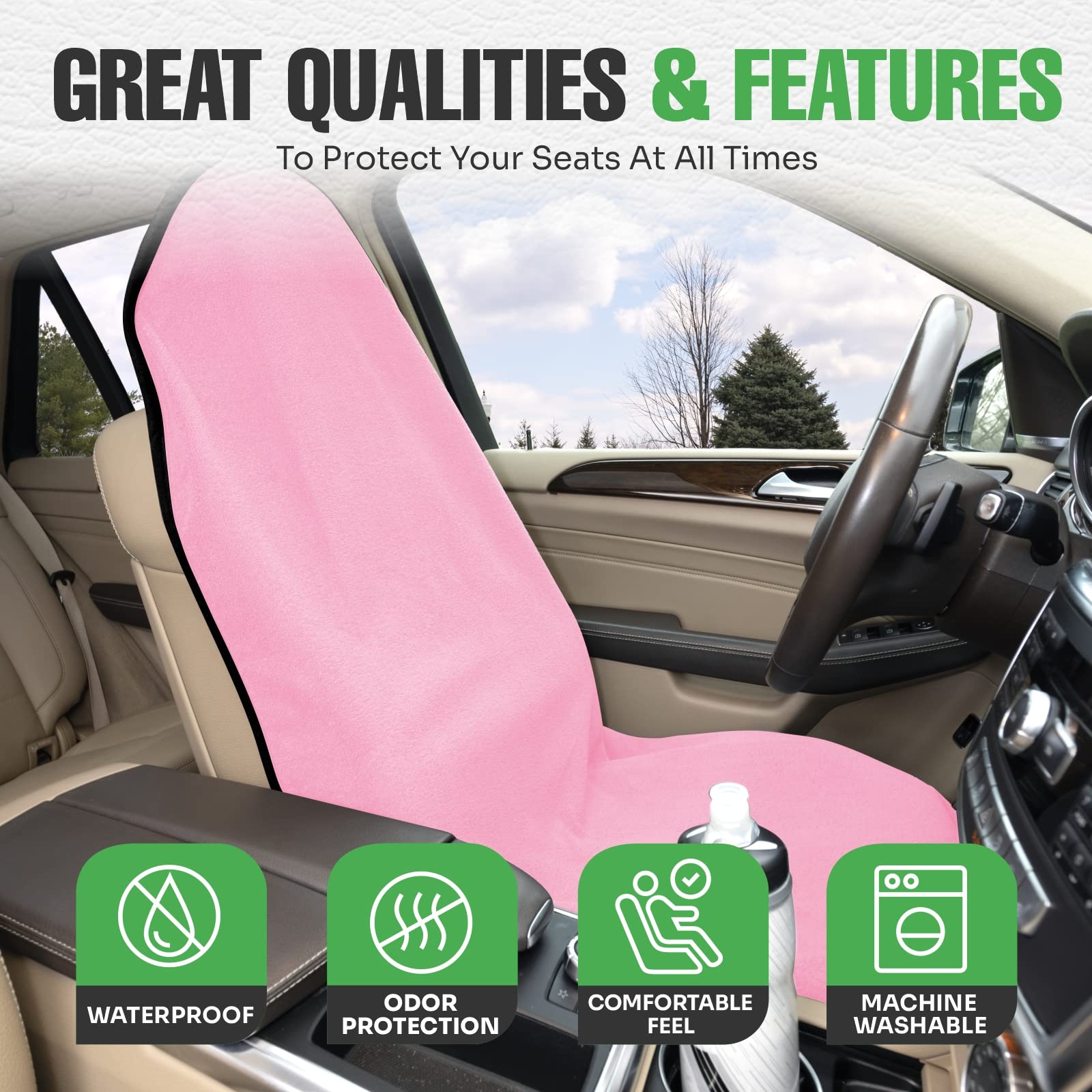 lebogner Waterproof Sweating Car Seat Cover for Post Gym Workout， Running， Swimming， Beach and Hiking， Universal Fit Anti-Slip Bucket Seat Protector for Cars， SUVs and Trucks， Machine Washable， Pink