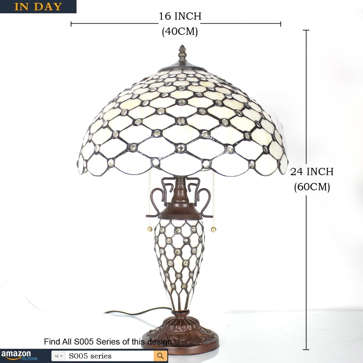 GEDUBIUBOO  Lamp Cream Stained Glass Crystal Pear Bead Mather-Daughter Vase Table Lamp 16X16X24 Inches Desk Reading Light Decor Bedroom Living Room  Office S005 Series