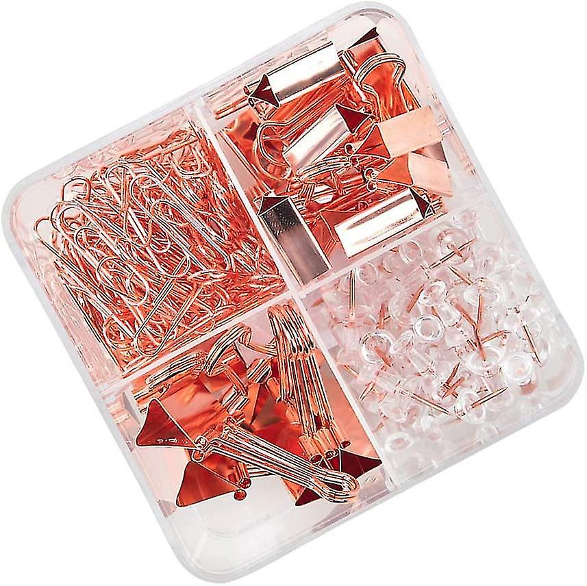 Rose Gold Paper Clip Push Pins Set All In One Combo For Office Supplies