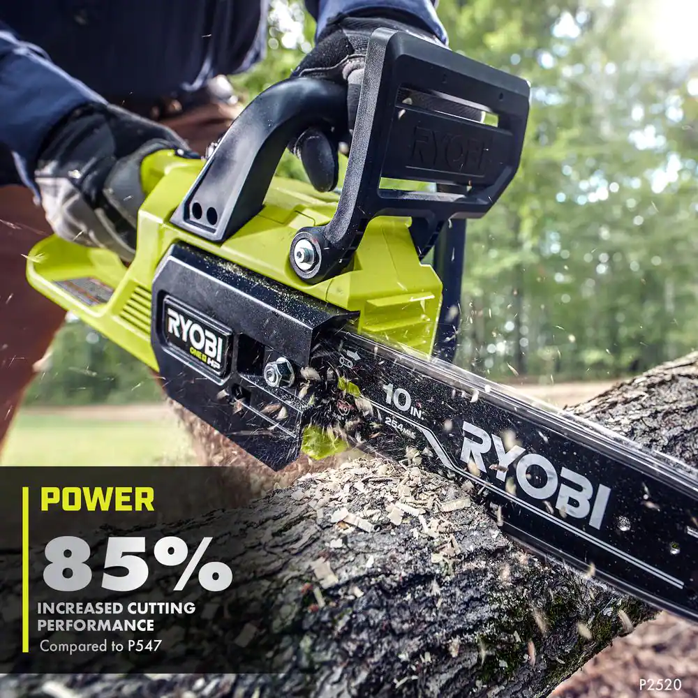 RYOBI P2520-PS ONE+ HP 18V Cordless 10 in. Chainsaw and Whisper Series 8 in. Pole Saw with 4.0 Ah Battery and Charger