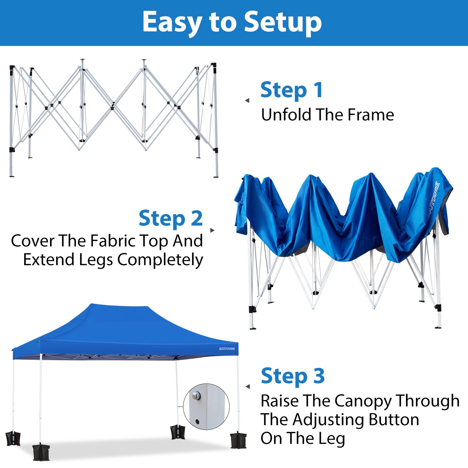 10 x 15 Pop up Canopy with Wheeled Roller Bag, Folding Instant Patio Canopy,Anti-UV Canopy Tent（Blue)