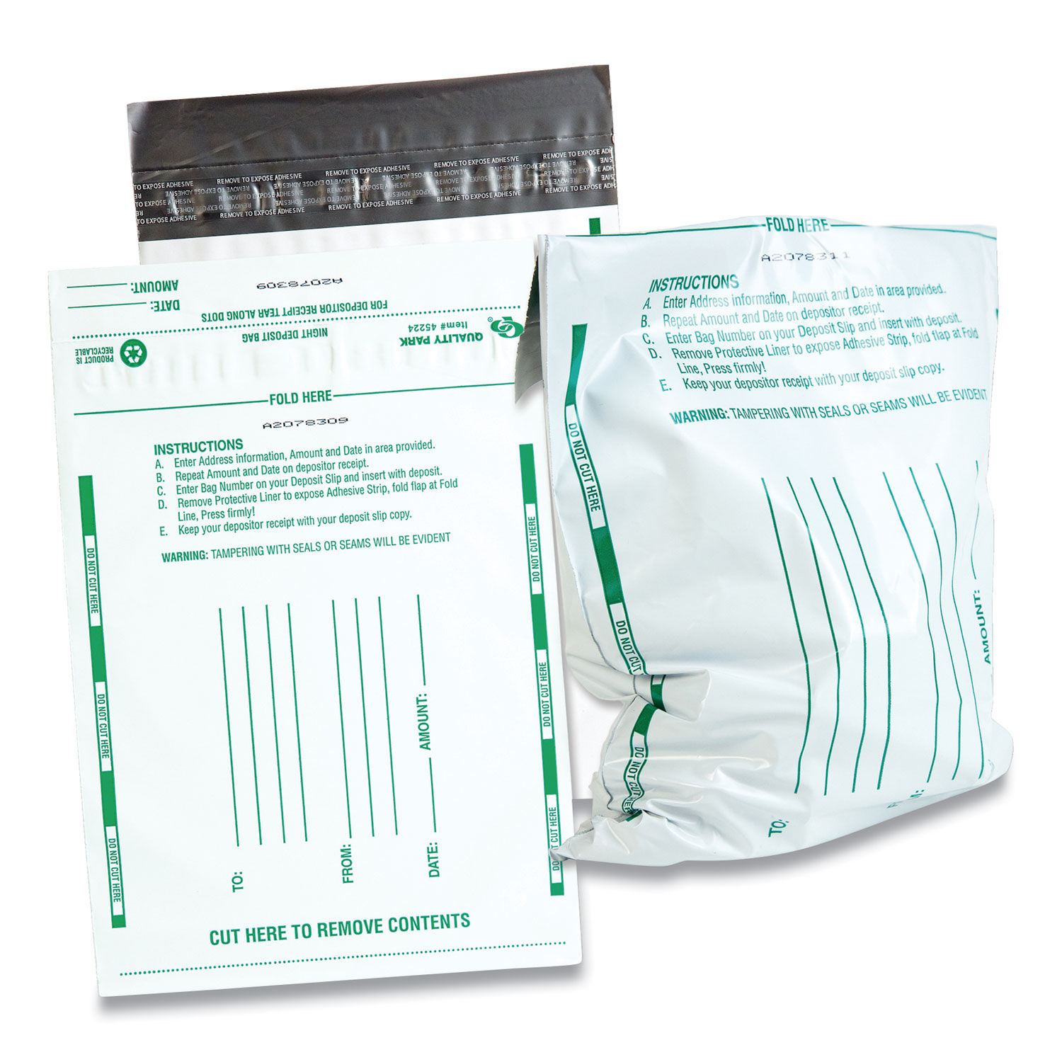 Poly Night Deposit Bags with Tear-Off Receipt by Quality Parkandtrade; QUA45224