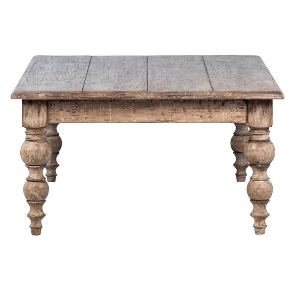 Zuri 54-inch Rectangular Reclaimed Pine Coffee Table with Carved Four Poster Legs Finished in an Antique Seal
