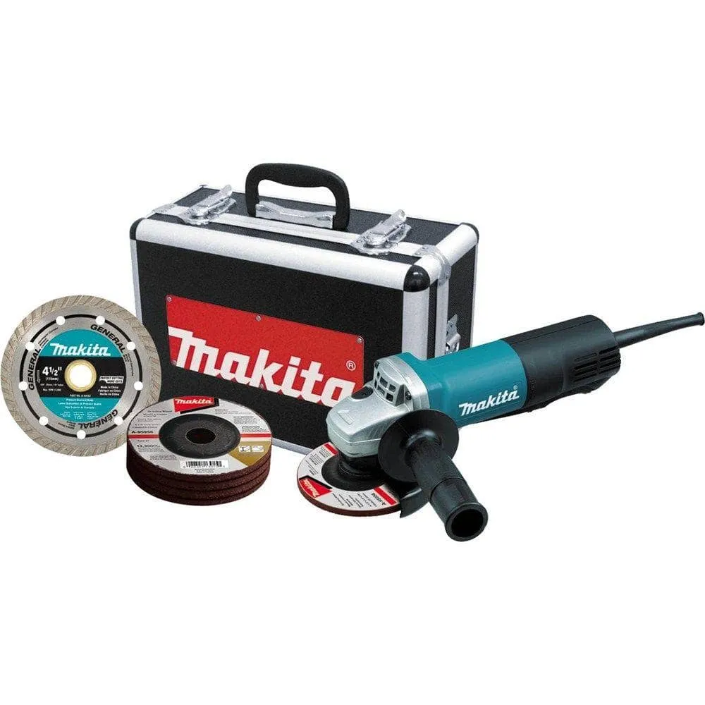 Makita 7.5 Amp Corded 4-1/2 in. Paddle Switch Grinder with Aluminum Case, Diamond Blade and Grinding Wheels 9557PBX1