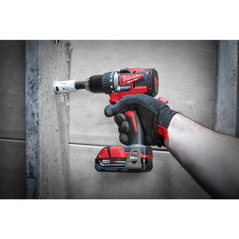 Milwaukee M18 18V Lithium-Ion Brushless Cordless 1/2 in. Compact Drill/Driver Kit with (2) 2.0 Ah Batteries, Charger and Case 2801-22CT