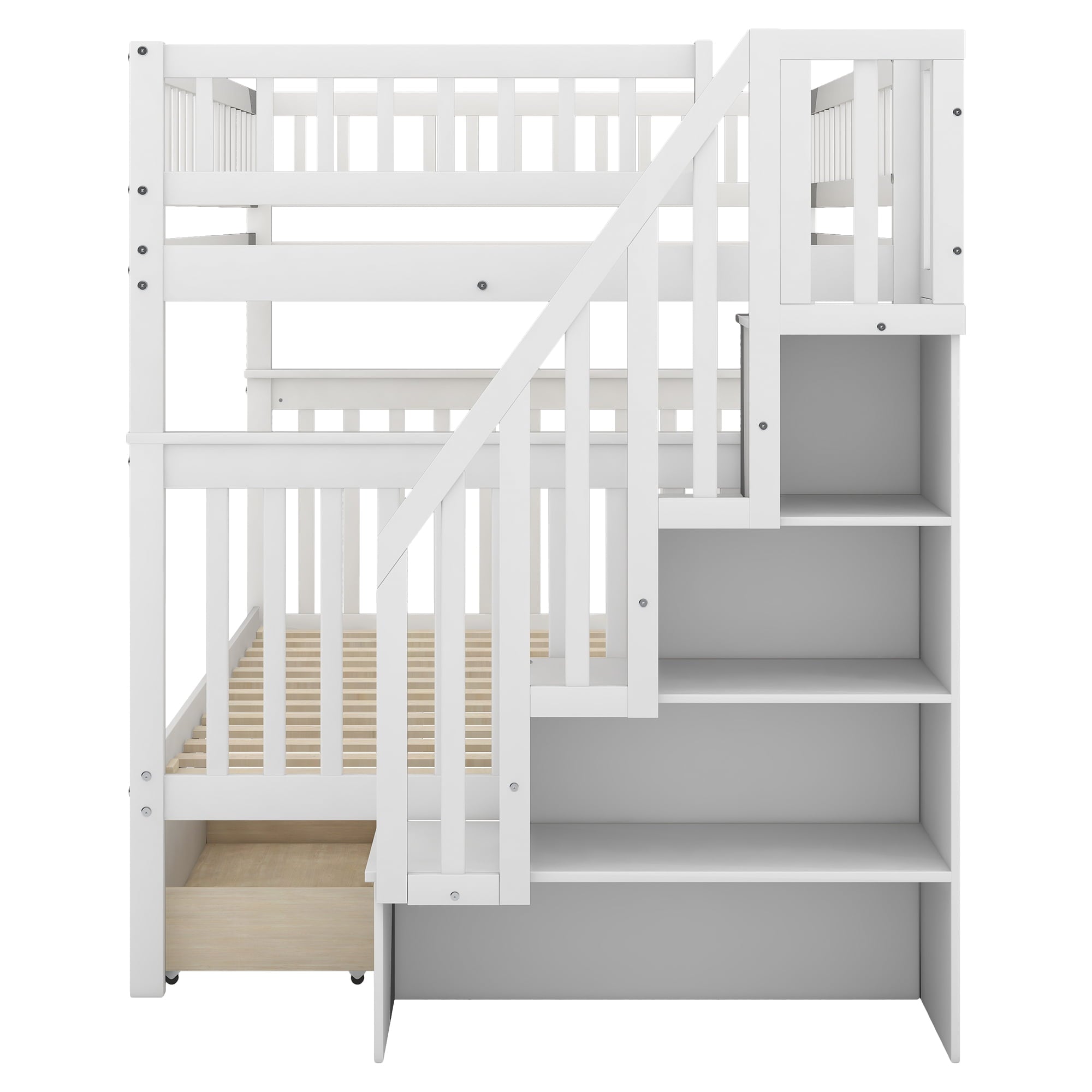 Euroco Full Over Full Bunk Bed with Storage Shelves and Drawers for Kid's Room