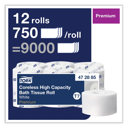 Tork Coreless High Capacity Bath Tissue， 2-Ply， White， 750 Sheets/Roll， White， 12/Carton (472885)