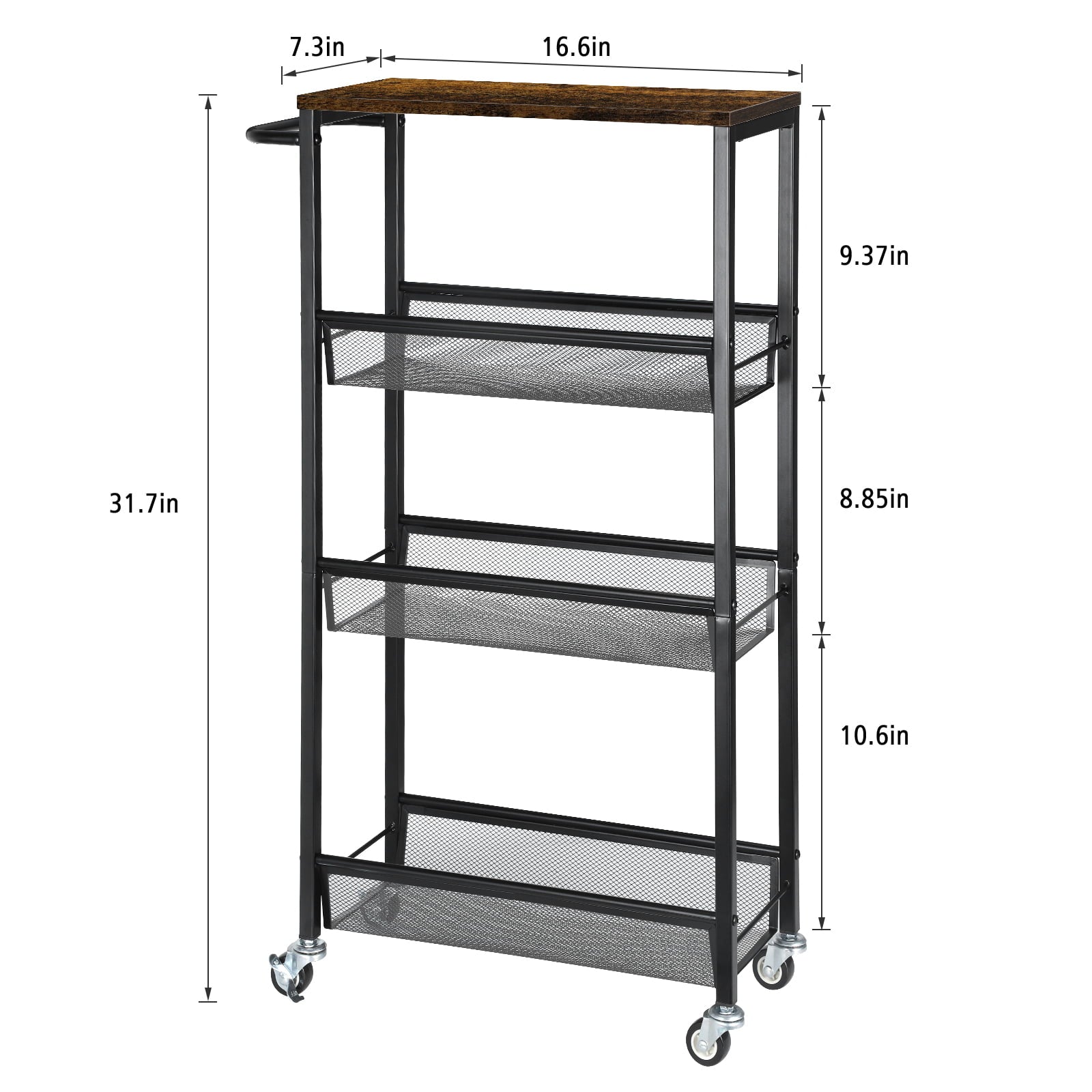Kitchen Cart on Wheels， 4 Tier Metal Moveable Kitchen Cart with Storage