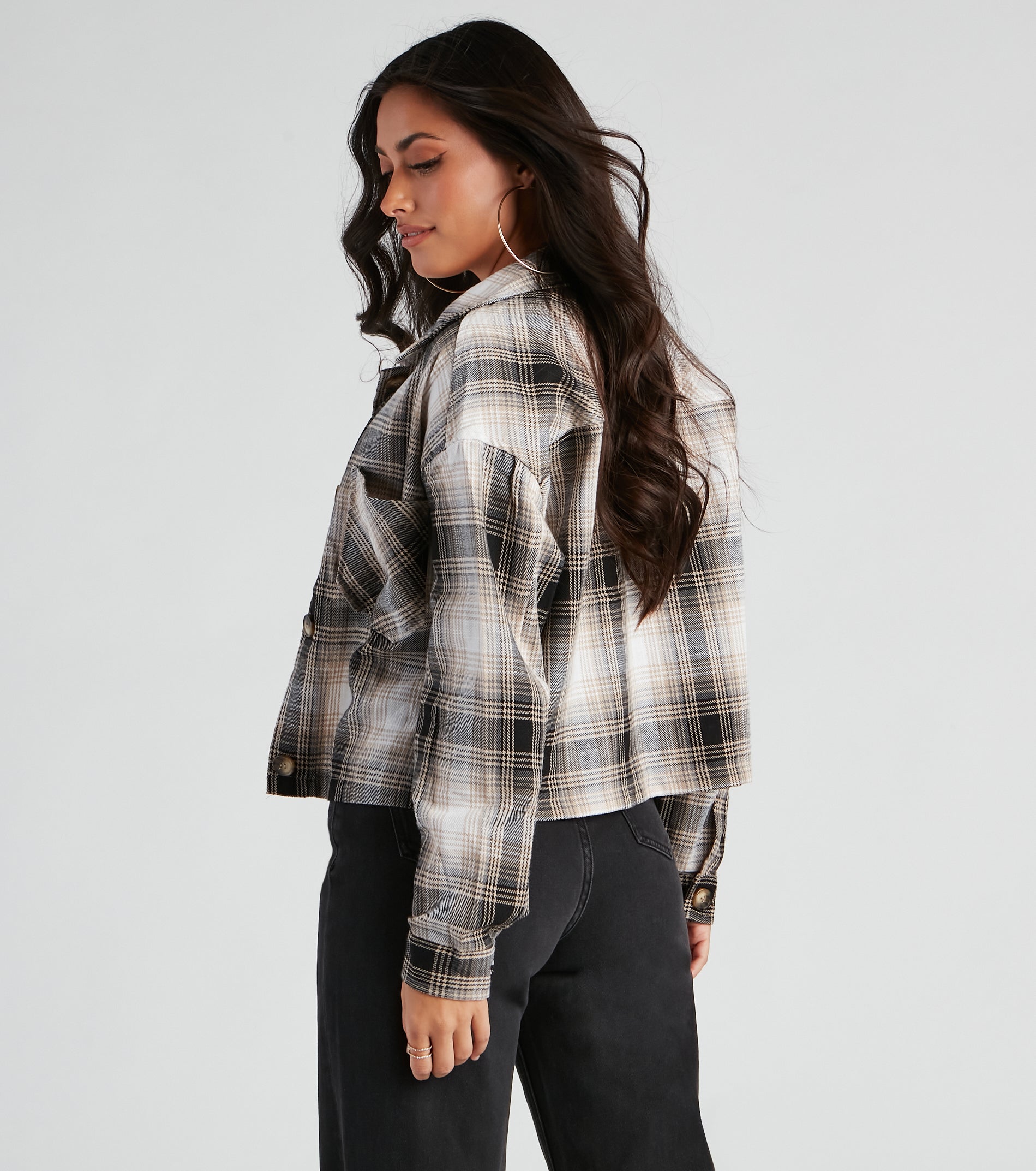 Chill Temps Plaid Crop Shacket