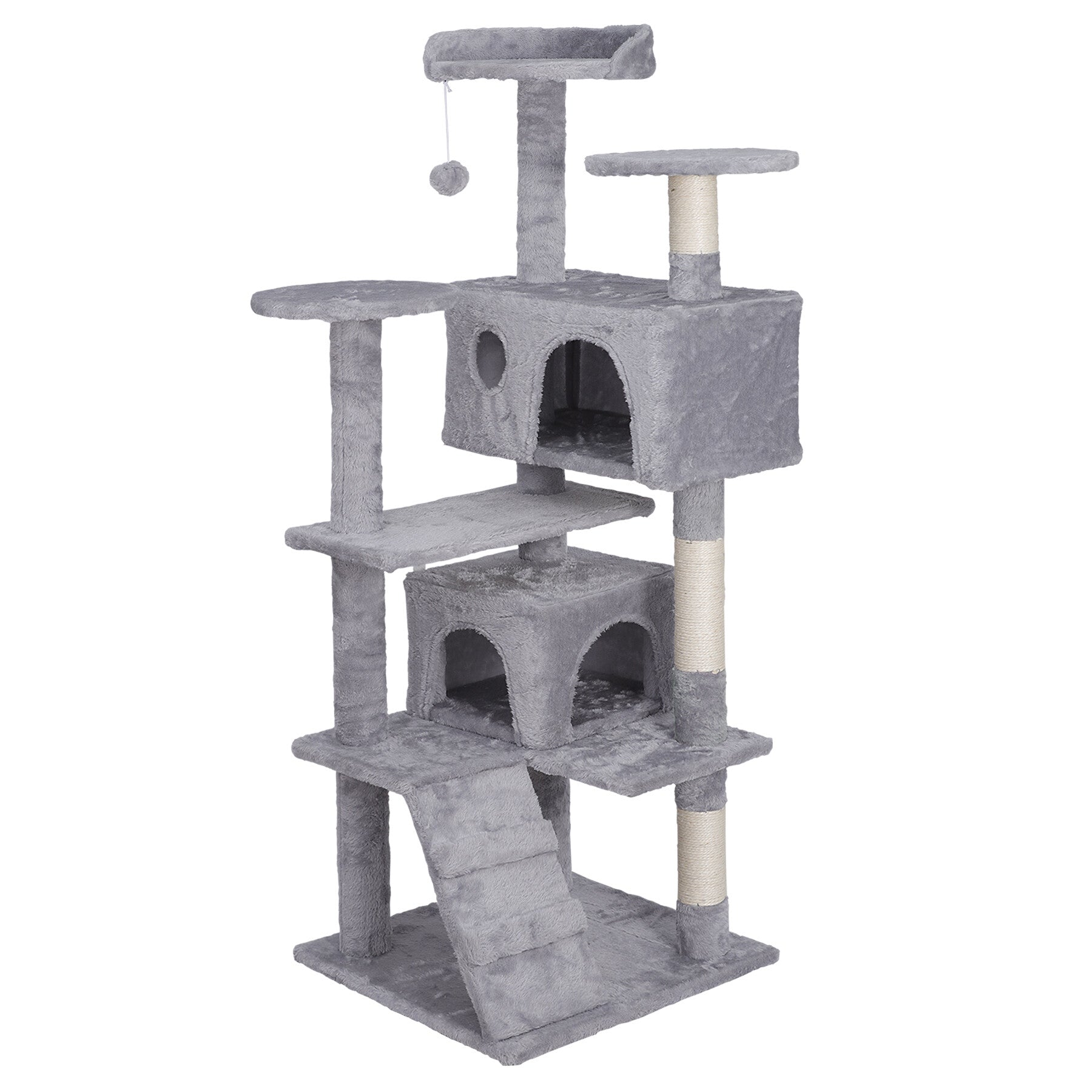 ZENSTYLE 55-in H Cat Tree and Condo Scratching Post Tower， Light Gray