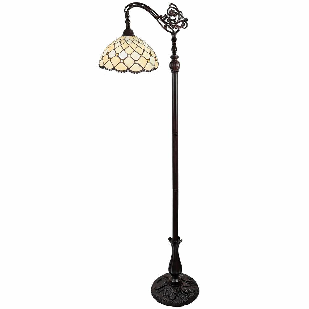 HomeRoots 478081 62 in. Traditional Shaped Floor Lamp with White Stained Glass Bowl Shade&#44; Brown