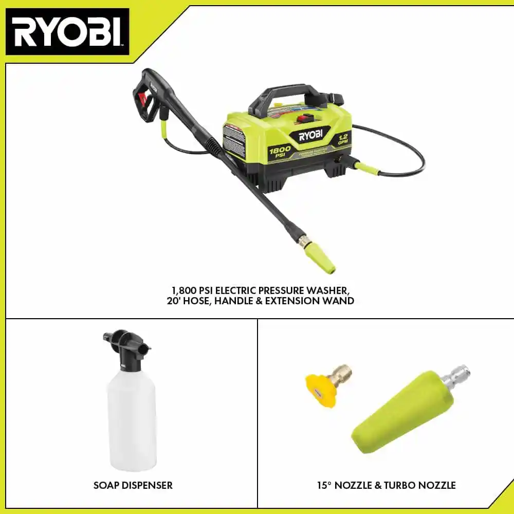 RYOBI 1800 PSI 1.2 GPM Cold Water Corded Electric Pressure Washer RY141802