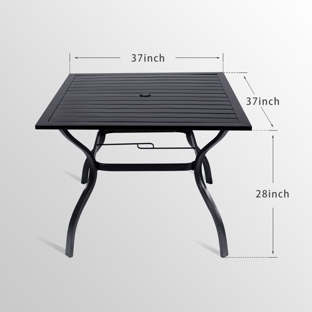 LCH 37" Metal Outdoor Patio Dining Table Square Bistro Dining Furniture Umbrella Table with 1.57" Umbrella Hole for Patio Backyard Lawn & Garden, Black