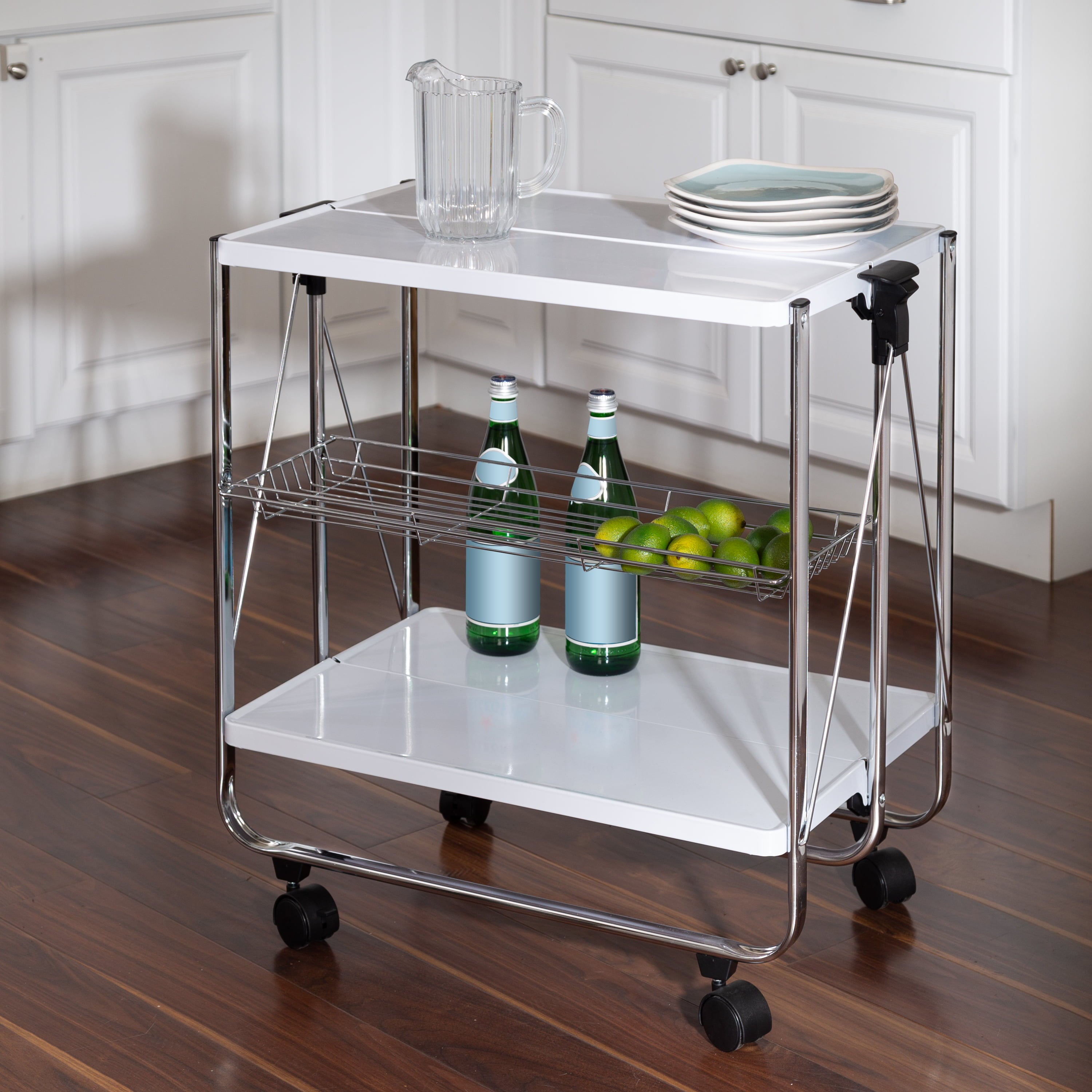 Honey-Can-Do Foldable Kitchen Cart， White/Chrome