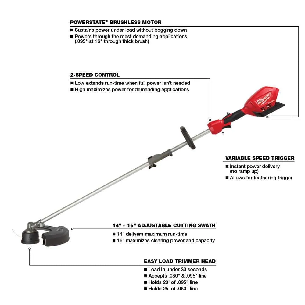 Milwaukee M18 FUEL 18V Lithium-Ion Cordless Brushless QUIK-LOK String Grass Trimmer with 0.095 in. x 250 ft. Trimmer Line 2825-20ST-49-16-2713