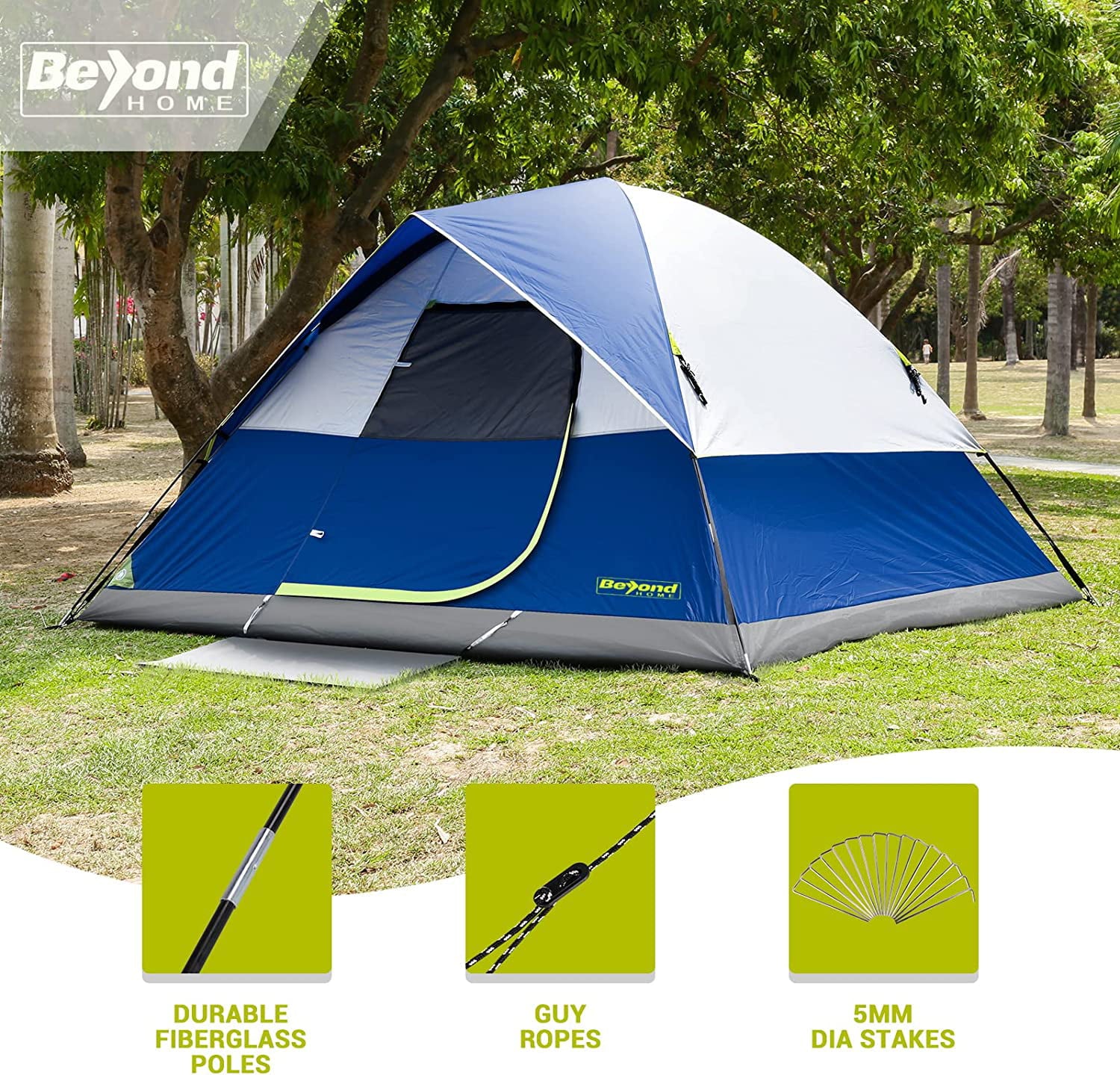 BeyondHOME Dome Camping Tent， 6-Person Tent for Family Camping and Outdoor Hiking， Upgraded Ventilation