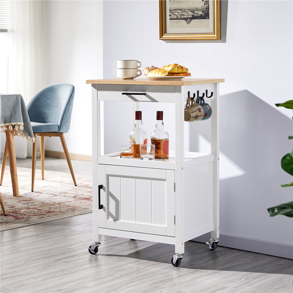 Yaheetech Kitchen Island Cart Storage Rolling Kitchen Cart W/Wheels for Dining Rooms Kitchens Living Rooms， White