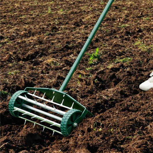 18 Inch Rolling Lawn Aerator with Fender for Garden