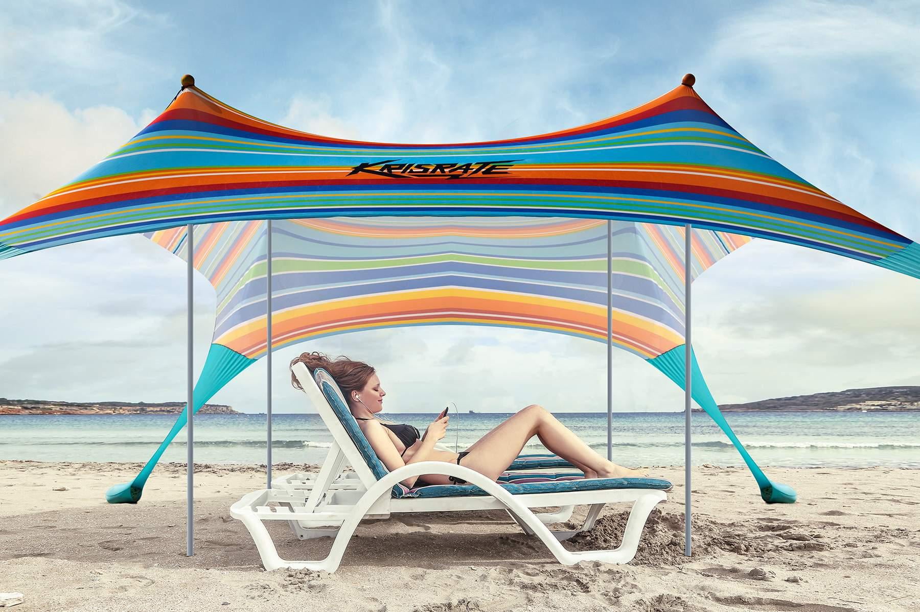10x10 FT Beach Tent Canopy with 4 Aluminum Poles， UPF50+ Pop Up Beach Sun Shade， Portable Beach Sun Shelter， Easy Set Up for Beach， Camping， Fishing， Backyard， and Outdoor