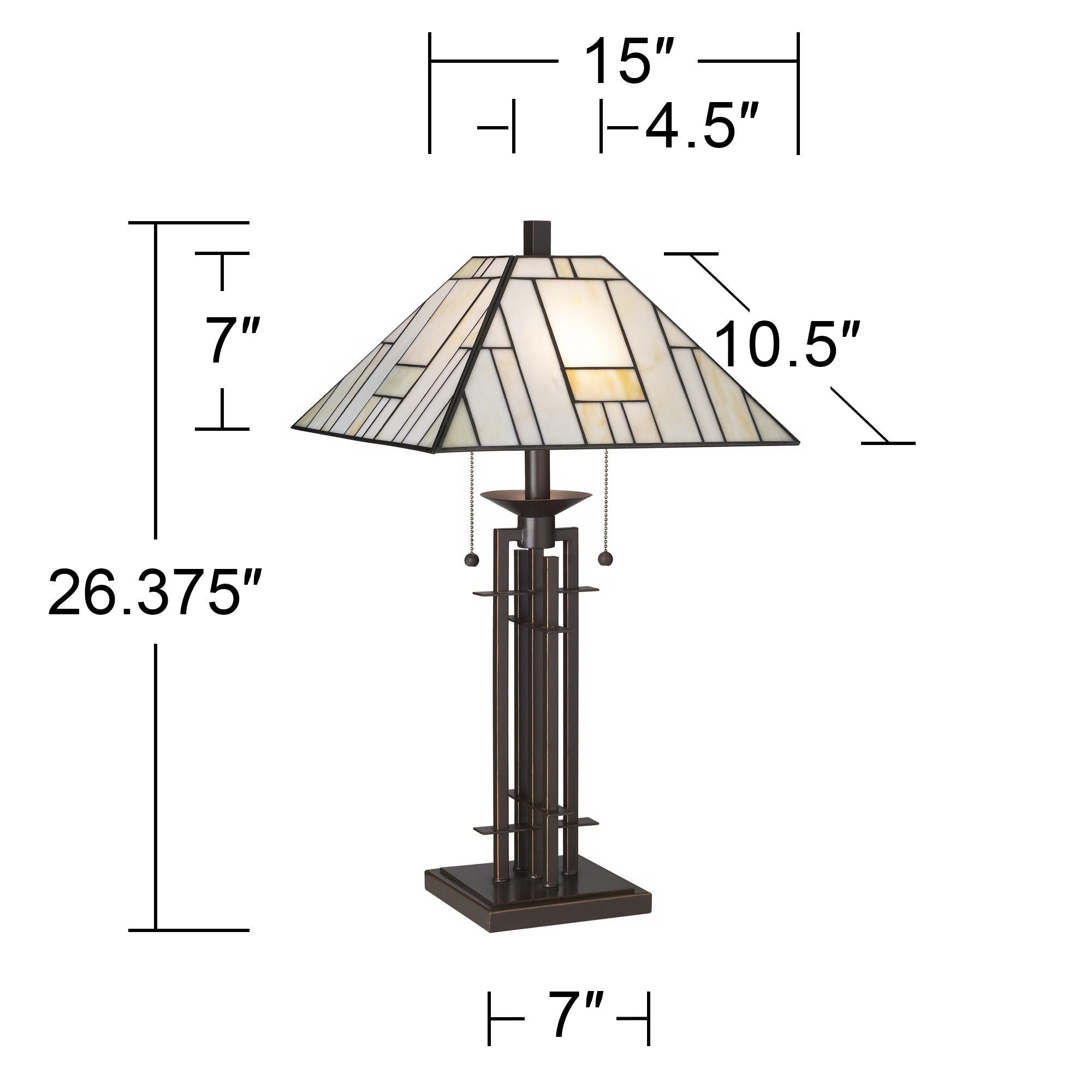 Franklin Iron Works Mission  Style Table Lamp with Table Top Dimmer 26.5" High Bronze Wrought Iron Stained Glass Shade for Living Room Bedroom