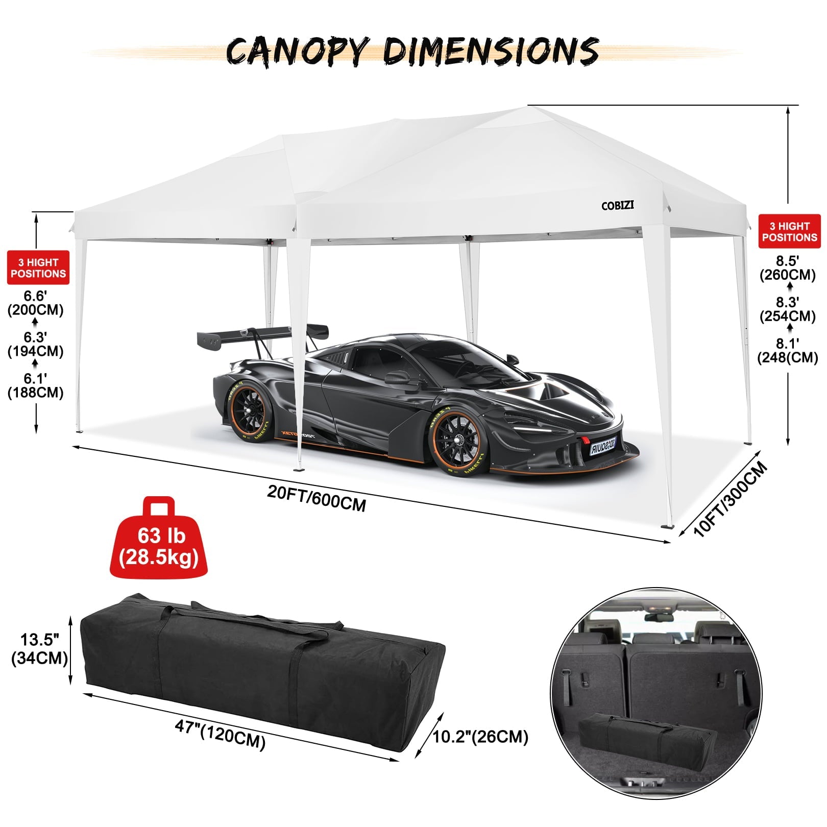 10 x 20ft Pop Up Canopy Tent Instant Outdoor Party Canopy Straight Leg Commercial Gazebo Tent Shelter with 6 Removable Sidewalls and Carrying Bag, White