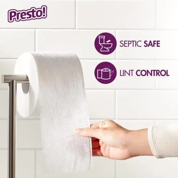 Amazon Brand – Presto! 308-Sheet Mega Roll 2-Ply Toilet Paper, Ultra-Strong, 24 Rolls (4 Packs of 6), Equivalent to 96 Regular Rolls, White