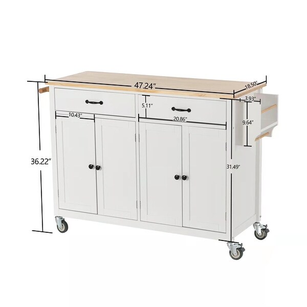 Kitchen Island Cart with Solid Wood Top and Locking Wheels - - 35542875