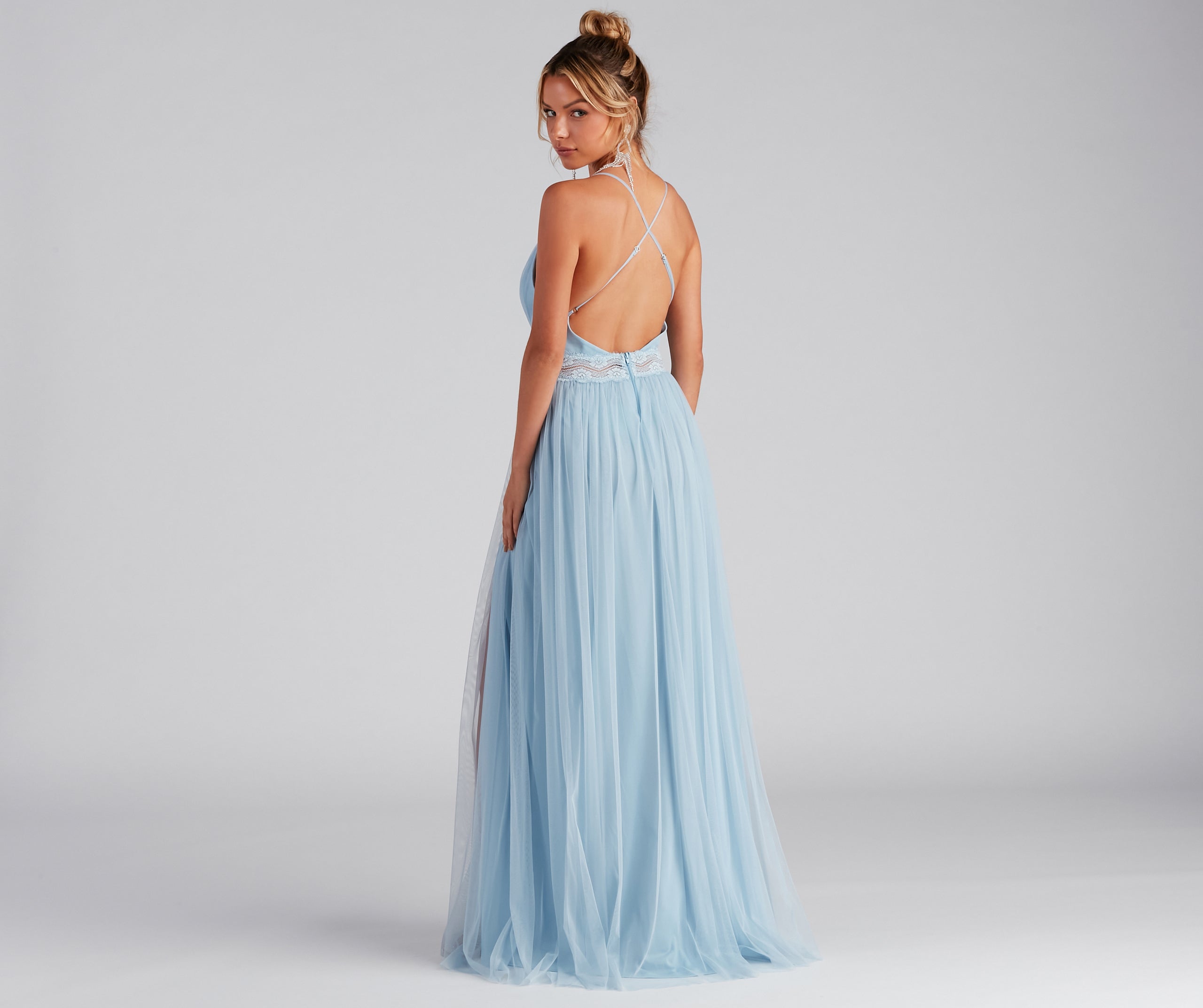 Estrella Lace Trim A-Line Formal Dress