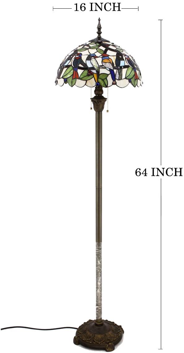 BBNBDMZ  Floor Lamp Double Birds Amber Stained Glass Standing Reading Light 16X16X64 Inches Antique Pole Corner Lamp Decor Bedroom Living Room  Office S805 Series