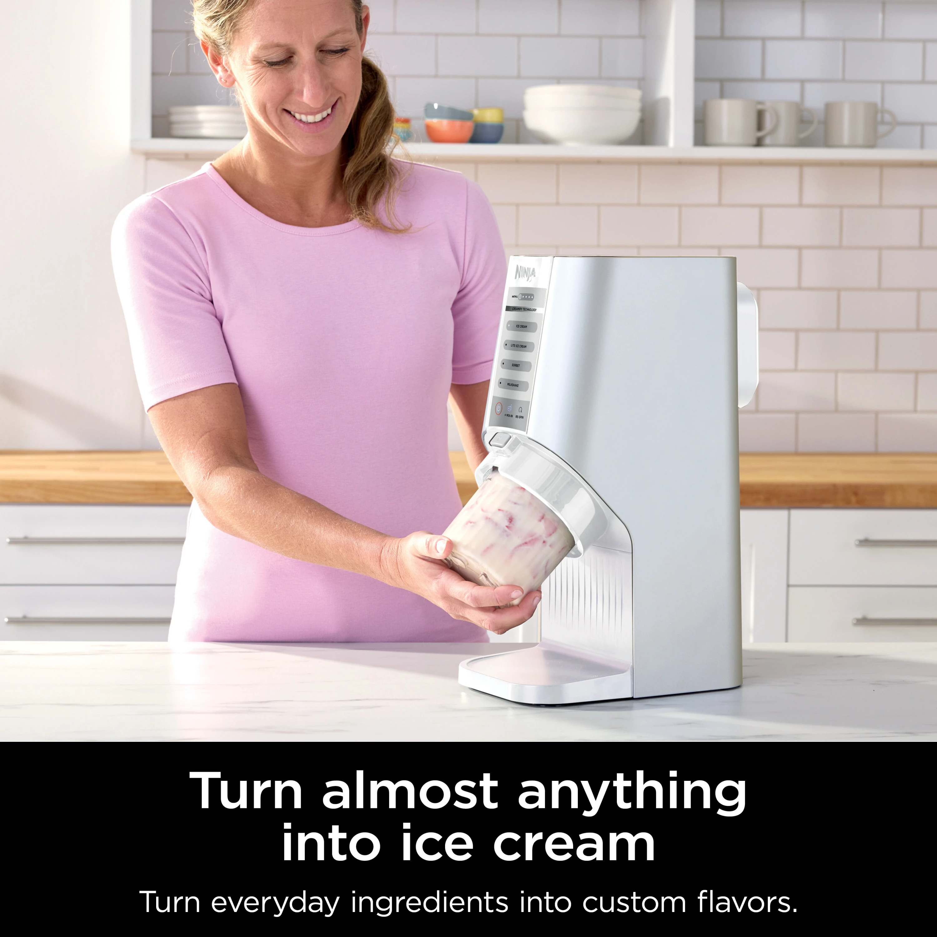 Ninja CREAMi Breeze Ice Cream Maker and Frozen Treat Maker with 5 One-Touch Programs - White， NC100