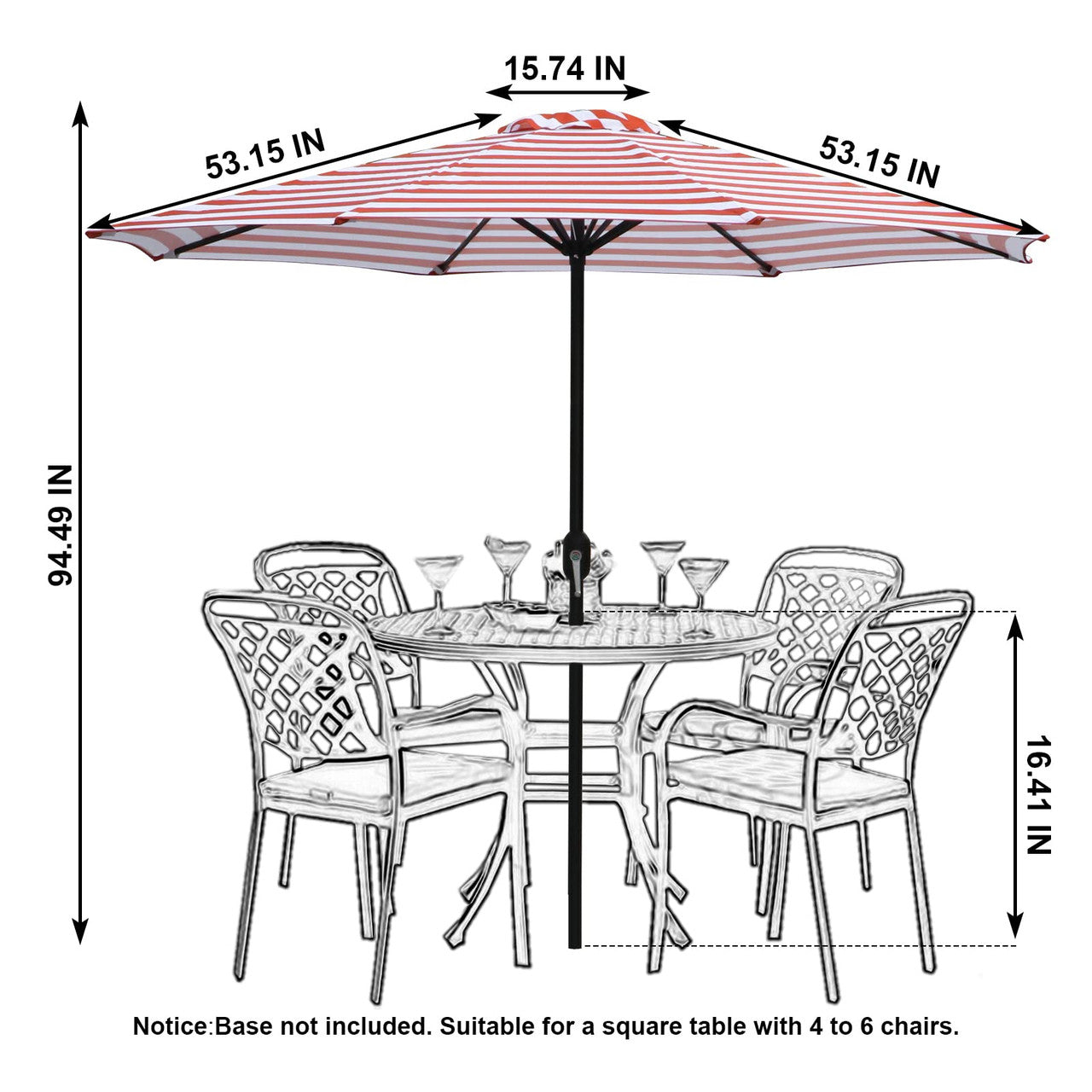 9Ft Patio Umbrella Outdoor Garden Table Patio Folding 8 Ribs Adjustable Crank Orange Stripe