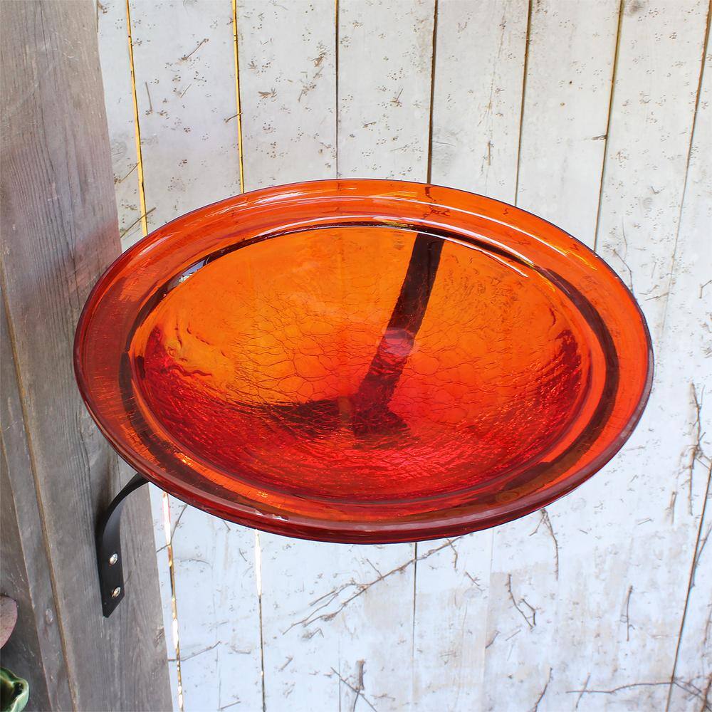 Achla Designs 12.5 in. Dia Red Reflective Crackle Glass Birdbath Bowl with Wall Mount Bracket CGB-09R-WM
