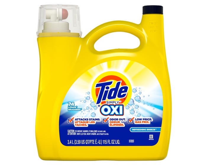 Tide Simply + OXI Refreshing Breeze Liquid Detergent， 115 oz. - 74LD