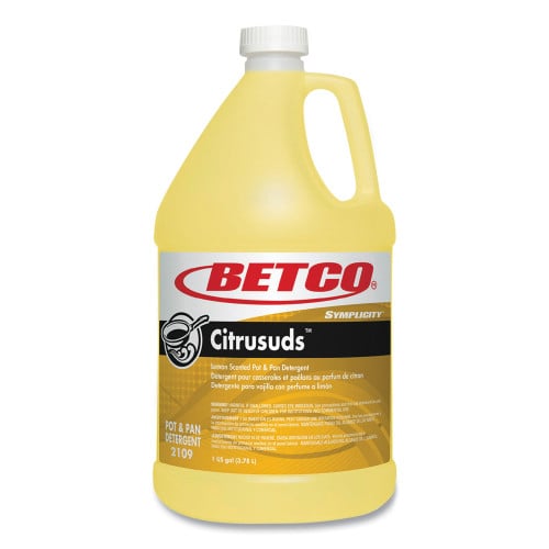 Betco Symplicty Citrusuds Manual Dishwashing Detergent， Lemon Scent， 1 gal Bottle， 4/Carton (21090400)