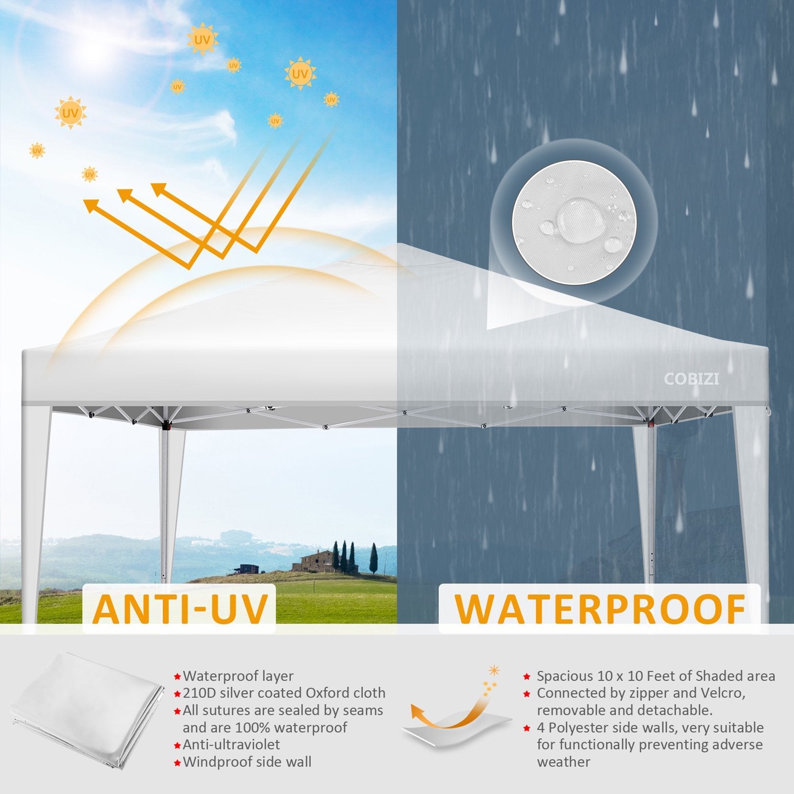 10 x 10ft Pop Up Canopy Tent Instant Outdoor Party Canopy Straight Leg Commercial Gazebo Tent Shelter with 4 Removable Sidewalls and Carrying Bag, White