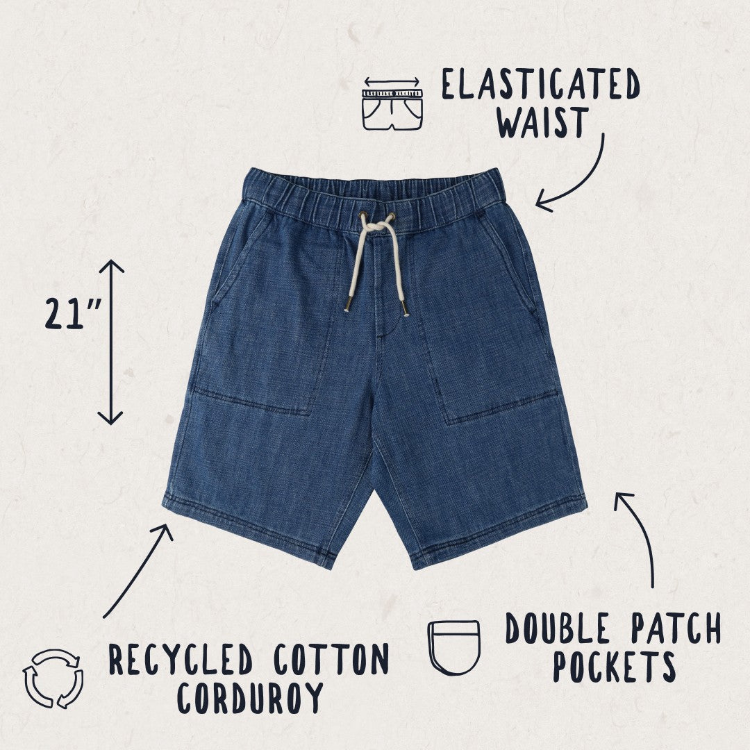 Pine Recycled Cotton Cord Shorts - Washed Denim