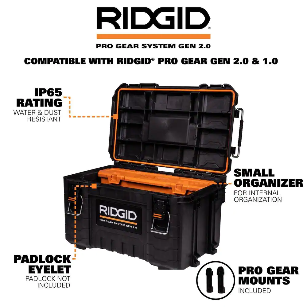 RIDGID 254067 2.0 Pro Gear System 22 in. Modular Tool Box Storage and Organizer